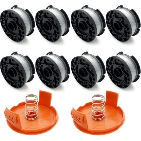 Lot de 8 Bobine de Fil Débroussailleuse Résistant, Bobine Fil Coupe Bordure Compatible avec Black et Decker + 2 Capuchons et 2 Ressorts, 1.6mm Permettent de Couper l’herbe Plus Vite et Efficacement (1/5)