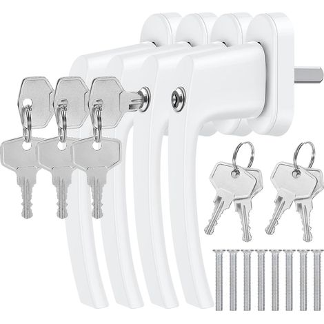 Poignée de Fenêtre 4 Pièces, Poignet Fenetre a Clé Verrouillables, Serrures de Fenêtre avec 2 Clés par Serrure, Serrures de Porte de Balcon, Protection des Enfants
