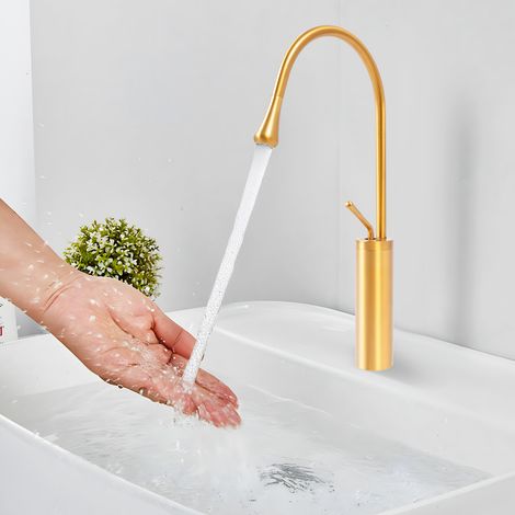 Rubinetto lavabo alto oro, rubinetto bagno, lavabo, miscelatore monocomando design DHL (1/5)