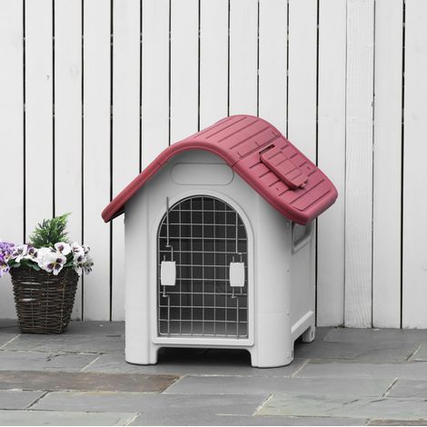 Cuccia da esterno 59x75x66 cm in plastica rossa impermeabile per cani piccoli FloraGrace (1/5)