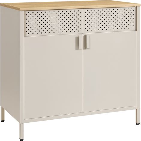 Songmics – Buffet en métal double porte – Cadre en acier – Dimensions 40 x 80 x 76 cm – Couleurs beige sable et beige naturel – Fermeture magnétique
