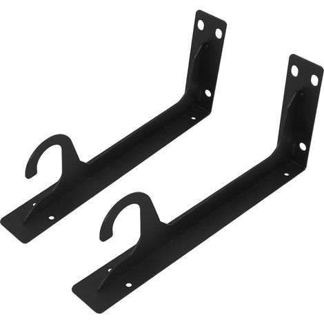 2pièces Support de Tringle de Placard Métal avec Crochet Support Mural Robuste pour Étagère et Rangement Vêtements Fixation avec Vis Noir (1/5)