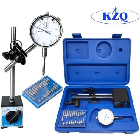 Comparateur à cadran 0-10mm avec graduation 0,01mm – Base magnétique pour fixation stable – Précision professionnelle – Sac de transport inclus (1/5)