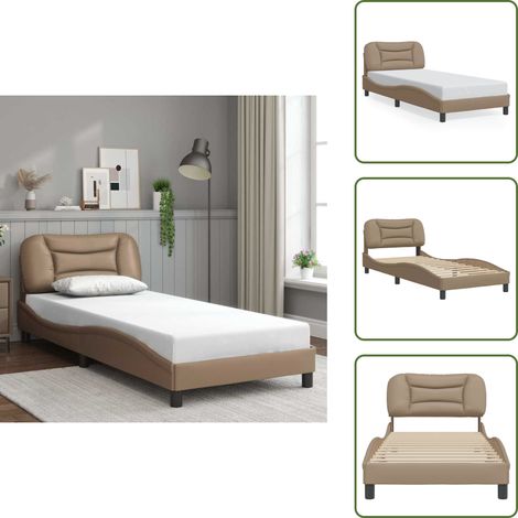 The Living Store Cadre de lit sans matelas cappuccino 90x200 cm similicuir - Lit Capitonné - Tête De Lit - Cadre Lit Design - Lit Double - Literie (1/5)