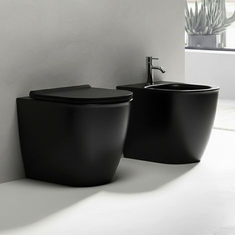 Set sanitari filomuro traslato nero opaco con sedile soft close di Ceramica Dolomite Mayka (1/5)