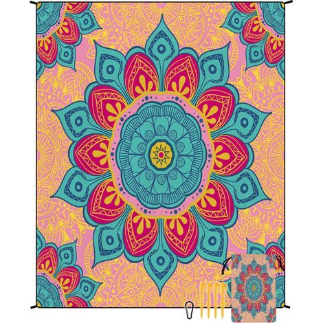 Tapis de plage en microfibre style bohème, séchage rapide, déperlant et résistant à l'humidité, idéal pour les pique-niques et le camping. Tapis de plage 36 (1/4)