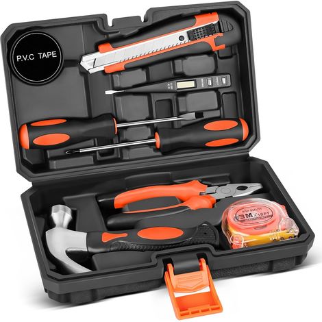 Set mit 9 Mini-Werkzeugen für Haus und Auto, Aufbewahrungsbox aus Kunststoff
