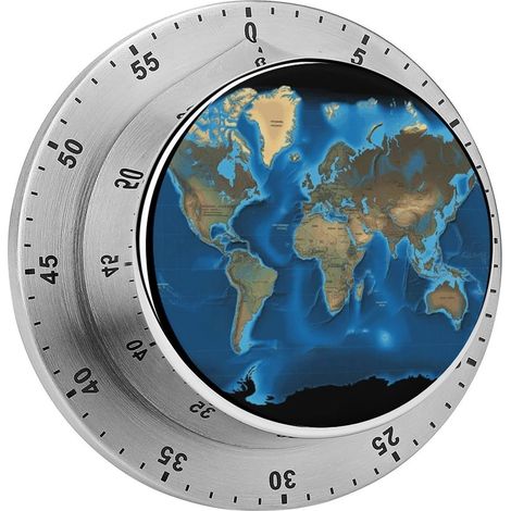 Minuteur carte du monde en acier inoxydable avec base magnétique (1/5)