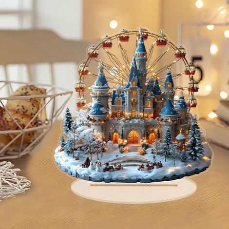 Décoration Acrylique - Village De Noël Avec Maison Et Grande Roue - Décor De Table Pour Fêtes D'hiver - 1 Pièce (1/5)