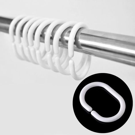 (White),12pcs Plastic C Shape Shower Curtain Rings Curtain Hooks for Door Curtain, Window Curtain