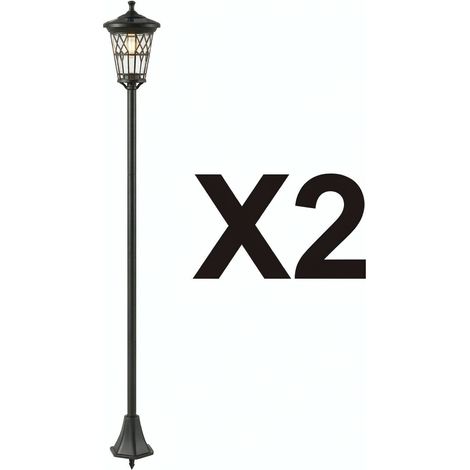 Set de 2 farolas solares para jardín de acero inoxidable negro, 186 cm, 3 W (1/5)