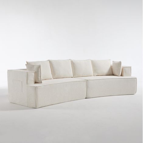 Sofá modular curvo de tela blanca con asiento profundo y espuma de alta elasticidad (1/5)