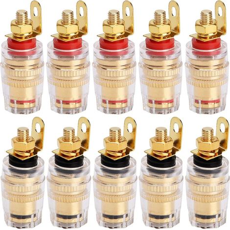 10 Connecteur de Prise Banane 4 mm, Cuivre Plaqué Or, Pour Amplificateur Haut-Parleur, Panneau Mural