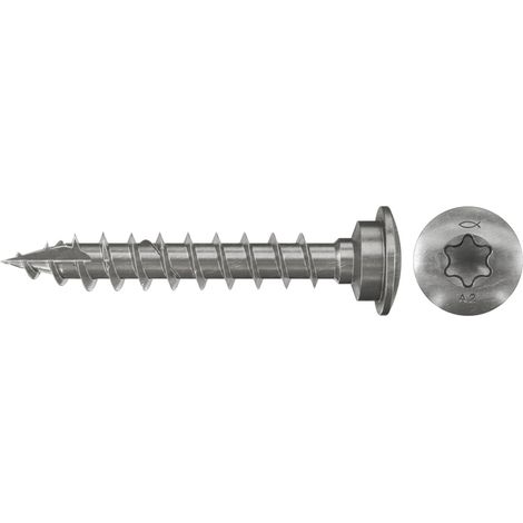 Fischer 50x Vite per palo 7 x 50 Testa di centraggio Acciaio inox A2 Filettatura completa Stella interna TX - 660704