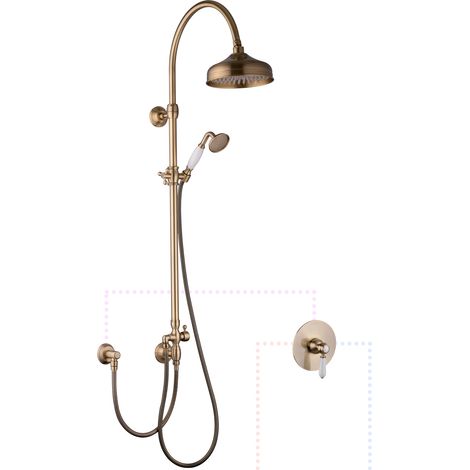 PaulGurkes Duschsystem Messing Bronze Antik Regendusche Set Unterputz Aufputz (1/5)