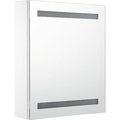 Mobiletto da bagno con specchio LED 50 x 13,5 x 60 cm bianco e argento 020006561