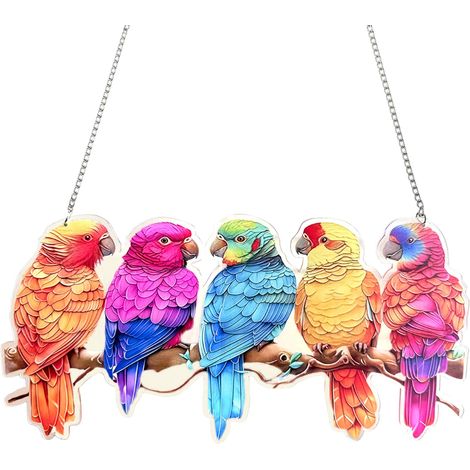 Acchiappasole a forma di uccello, decorazione da appendere alla finestra in acrilico colorato, acchiappasole a forma di pappagallo colorato con catena per decorazioni di porte, case e giardini