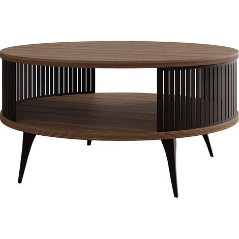 Mesa de centro Vitum, Negro + Nogal, 44x0x0cm, Diámetro: 75, Aglomerado laminado, Redonda