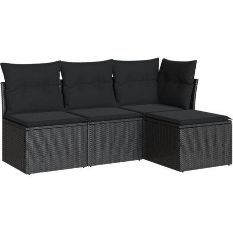 Salon de jardin canapé d'extérieur modulable résine tressée avec rangements noir 4 pièces (1/5)