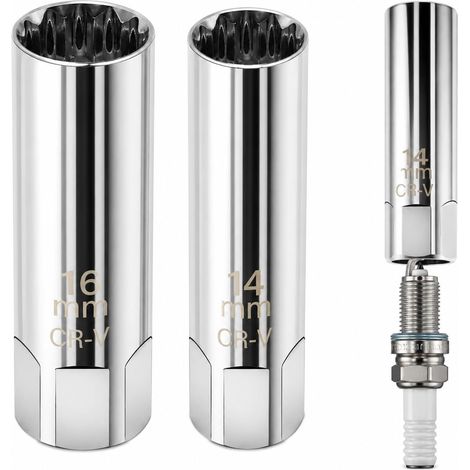 2 PCS Douille Bougie 16mm/14mm Mince Magnétique,Jeu de clés à Bougie d’allumage,Bougie d'Allumage Douilles Entraînement,Cle a Bougie,12 Points 3/8" Outil de Retrait de Bougie d'Allumage pour Voitures (1/5)