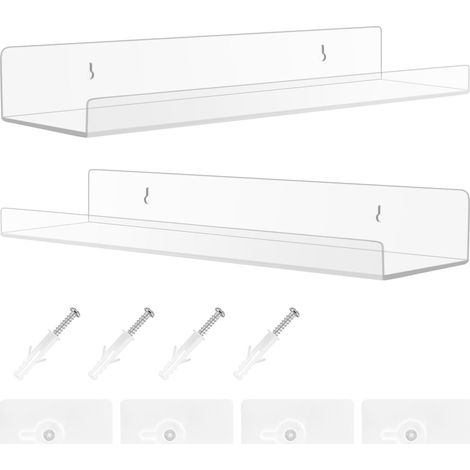 Etagere Murale Sans Percage, 2 Pieces Acrylique Transparent Petite Etagere Murale Flottantes Sans Perçage pour Salle de Bain, Salon et Chambre à Coucher, étagère à épices, Bibliothèque, Décoration (1/5)