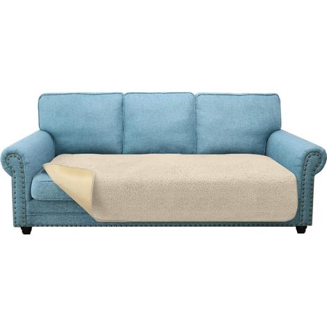 Thick, ultra-soft, non-slip, pet-friendly seat protector for 3-seater sofas, beige (1/5)