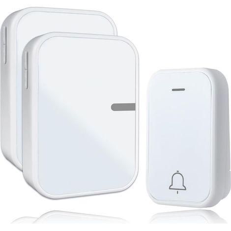 Sonnette sans fil Etanche IP44 pour Extérieur Intérieur Sonnette sans fil sans pile, 38 Mélodies et 4 Niveaux, 1 Émetteur 2 Récepteurs Portée 150M pour la maison, Hôtel, les urgences (1/5)
