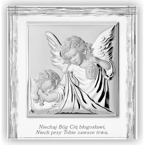 Cuadro plateado de un ángel enmarcado "Dios te bendiga..." Cuadrado 765 12 x 12 cm (1/5)