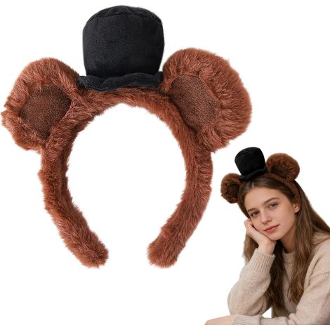 Serre-tête à oreilles d'animaux Bandeau de toilette marron  Serre-tête Doux en Peluche Oreilles d'Ours pour Carnaval Convention Soirée Costumée Festival Fête Performance (1/5)