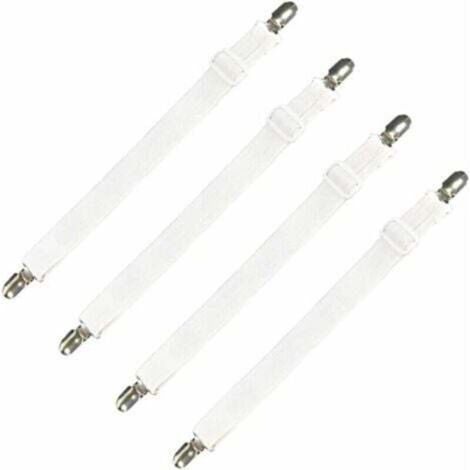 Set mit 4 verstellbaren Spanngurten mit Gummibändern für Bettlaken, Sofabezüge und Bügelbretter – 30 cm bis 120 cm, weiß
