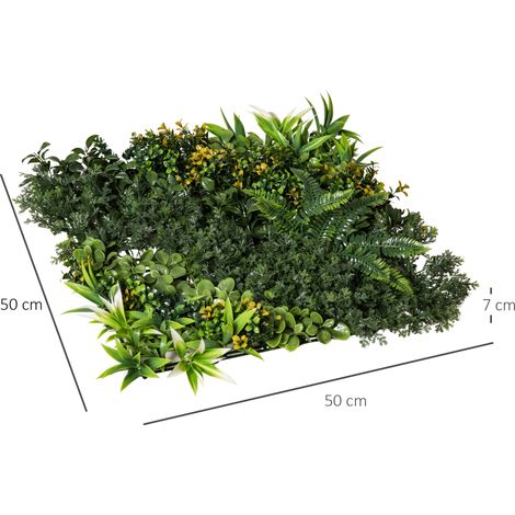12 Stück künstliches Pflanzenwand Hecke 50x50 cm UV-Schutz Sichtschutz Mehrblättriges Design Heckenpflanze für Garten Outdoor Dekor (1/5)