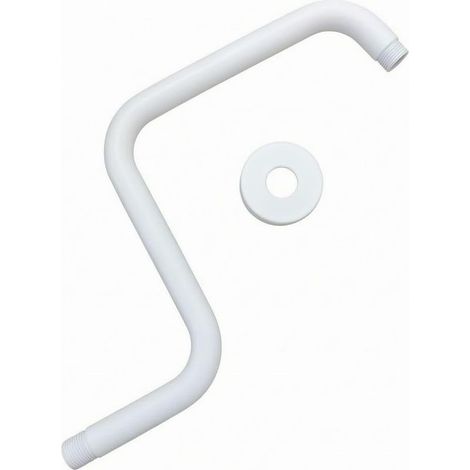 Raccord de bras de douche coudé avec bride, tube en acier inoxydable à déport en Z et fixation murale, idéal pour la rénovation de douches d'appartements et la modernisation d'hôtels, blanc mat (1/5)