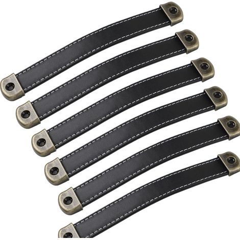 Poignée Cuir - Entraxe 160 mm - Pour Armoire Placard Tiroir Cuisine - Lot de 6