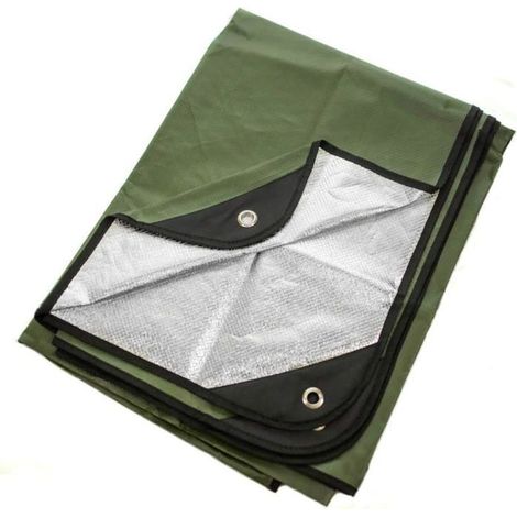 Couverture de survie extérieure Thermique, réfléchissante, d'urgence 210150 cm (Vert olive) (1/5)