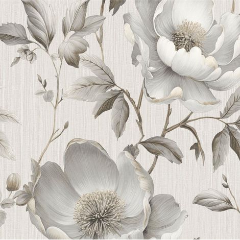 Muriva Alethia Floral Grey Paste The Paper Washable Sophisticated Wallpaper (1/4)