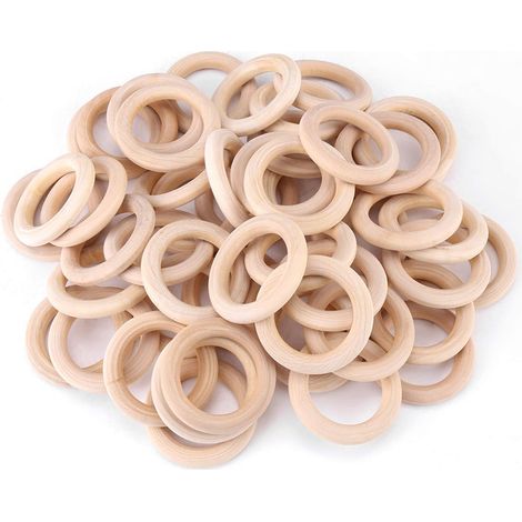 50 anneaux/cerceaux en bois, 5,0 cm 0,8 cm, anneaux en bois avec ornements décoratifs. (1/5)