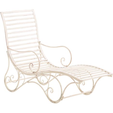 Chaise longue de jardín tumbona de metal color crema envejecido MDJ10214 (1/5)