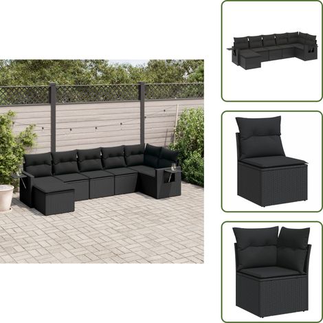 Salon de jardin 7 pcs avec coussins noir résine tressée - Ensemble Salon De Jardin - Salon De Jardin Extérieur - Meuble De Jardin - Mobilier De Jardin - Résine Tressée (1/5)
