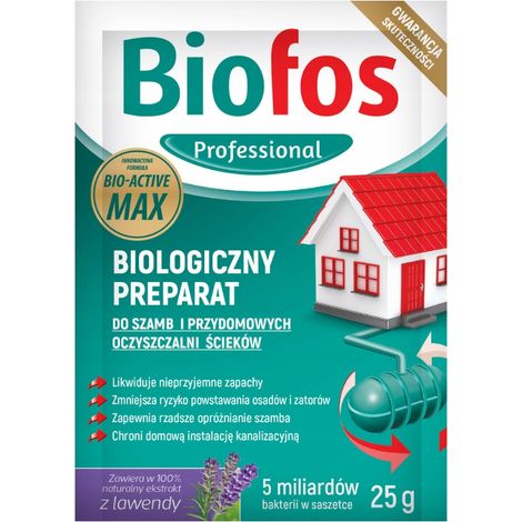 Biofos Nettoyant pour fosse septique, sachet de 25 g, bactéries et enzymes actives, lavande (1/3)