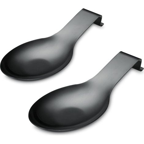 Repose Cuillère En Noir Mat, Porte Cuillère En Acier Inoxydable Pour Cuisinière, Porte Stensiles De Cuisine Pour Louches, Pinces, Spatule, Porte-cuillère Pour Cuisinière (2PC-9,5 Pouces) (1/5)