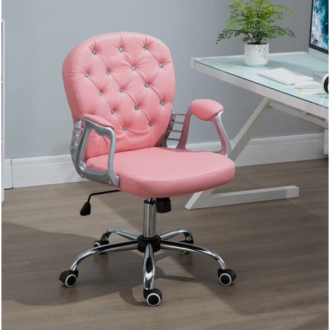 Bürostuhl aus Kunstleder rosa, gepolstert, höhenverstellbar, 59,5 x 60,5 x 93-103 cm (1/5)