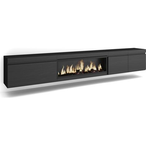 Skraut Home Mobile TV Soggiorno Ampio spazio a disposizione 288x45x35 cm TV di grande formato Camino elettrico XXL Sospeso, da appendere Stile moderno Nero (1/5)