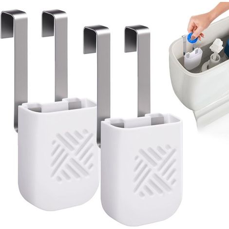 Confezione da 2 porta pastiglie per cassetta di scarico del WC, supporto sospeso per detergenti, previene la formazione di residui nella cassetta, colore bianco. (1/5)