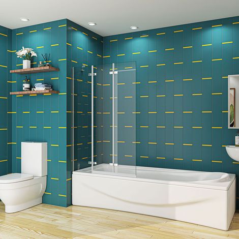 AICA 1000x1400mm 3 Fold Folding Hinge Bath Screen 6mm Glass