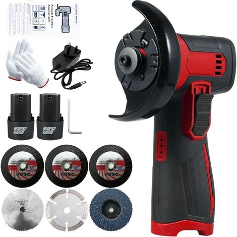 Kit de meuleuse d'angle sans fil 12 V avec disque de 76 mm, outil léger avec 2 batteries lithium-ion 1300 mAh et chargeur, position ergonomique du bouton (1/4)