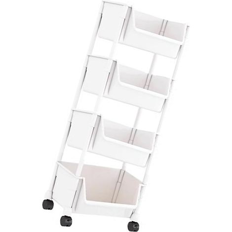 Étagère mobile étroite 4 niveaux, chariot de rangement multifonction gain de place avec roulettes verrouillables, crochets et accessoires suspendus (1/5)