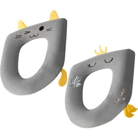 Lot de 2 housses de siège de toilette, mignonnes, douces, épaisses et chaudes, lavables, avec fermeture velcro (1/4)