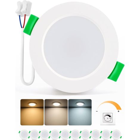Lot de 10 Spot LED Encastrable, Dimmable, Tri-température, IP44, Pour Salle De Bain Cuisine Salon