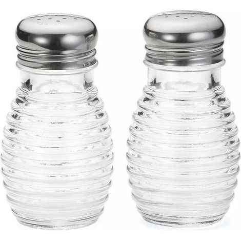 Salière et poivrière en verre design abeille avec couvercles acier inoxydable – Lot de 2 (1/5)