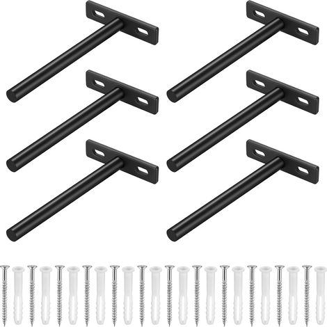 Supports d'étagère Muraux Flottants, Equerre Etagere Murale Métal, Support Etagere Murale Fixation Invisible, équerre d’étagères en T Charge Lourde pour étagère, Noirs, 124x70 mm (1/5)